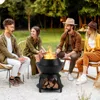 Hivvago 20 Inch Patio Fire Pit Metal Camping Fire Bowl With Pot Holder And Storage Shelf-black