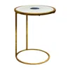 Hivvago 20 Inch Round Side End Table, White Marble Top With Blue Agate Stone Inlay, Gold Foil Finish Iron Fr