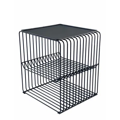 Hivvago 20 Inch Tall Side End Table, 2 Shelves, Square Top, Black Metal Wire Frame