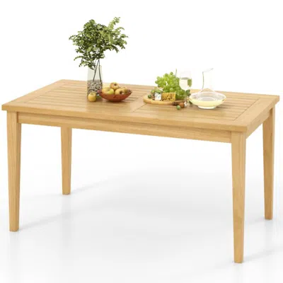 Hivvago 20 Inch X 35.5 Inch Outdoor Teak Wood Coffee Table With Slatted Tabletop For Balcony In Neutral