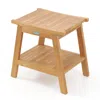 Hivvago 20 Inches Teak Wood Shower Bench With Storage Shelf And Adjustable Foot Pads