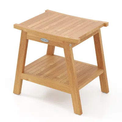 Hivvago 20 Inches Teak Wood Shower Bench With Storage Shelf And Adjustable Foot Pads
