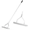Hivvago 20 Inches Wide Aluminum Lawn Loosening Soil Rake With Long Handle And 19 Curved Tines
