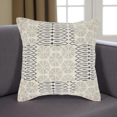 Hivvago 20" Indigo And Ivory Geometric Cotton Throw Pillow In Neutral