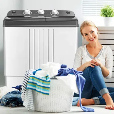 Hivvago 20 Lbs Portable Semi-automatic Twin-tub Washing Machine In White