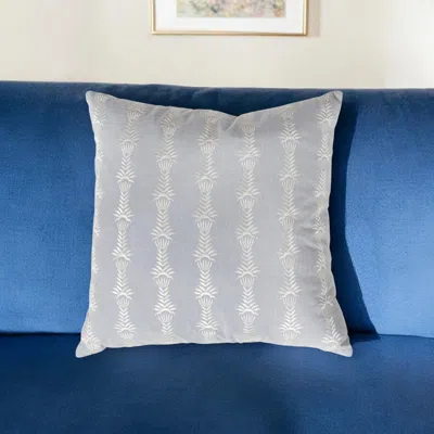 Hivvago 20" Light Blue And White Cotton Throw Pillow With Embroidery In Gray