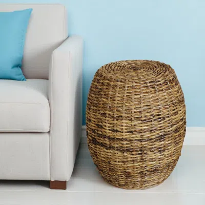 Hivvago 20" Natural Rattan Round Drum End Table In Brown