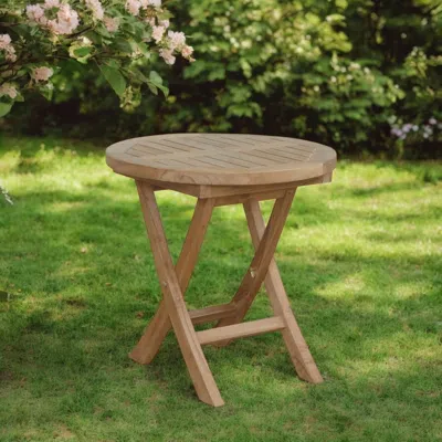 Hivvago 20" Natural Rounded Solid Wood Folding Outdoor Side Table In Brown
