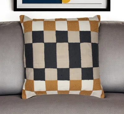 Hivvago 20" Navy Blue Check Throw Pillow With Embroidery In Multi