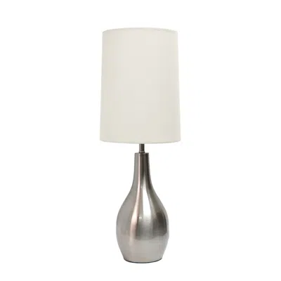 Hivvago 20" Nickel Metal Round Table Lamp With White Drum Shade In Silver