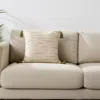 Hivvago 20" Olive Green And Ivory Cotton Striped Throw Pillow With Tassels In Neutral