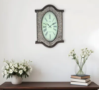Hivvago 20" Oval Antiqued Bronze Wood And Glass Analog Wall Clock In Blue