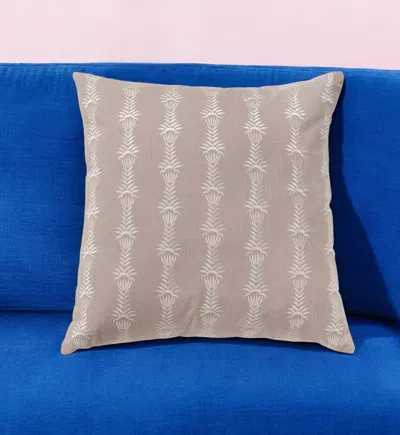 Hivvago 20" Pink And White Cotton Throw Pillow With Embroidery In Nude