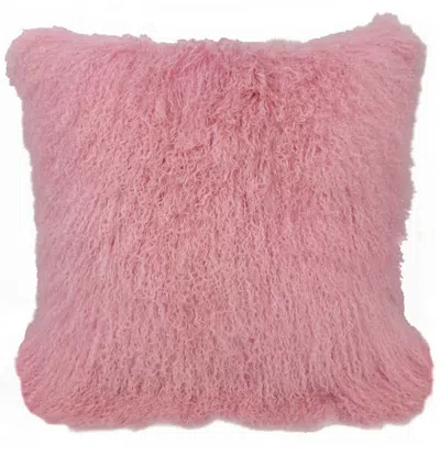 Hivvago 20" Pink Genuine Tibetan Lamb Fur Pillow With Microsuede Backing