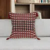 Hivvago 20" Red And Black Cotton Throw Pillow With Tassels In Multi