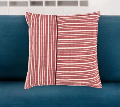 Hivvago 20" Red And Ivory Striped Cotton Throw Pillow In Pink
