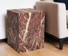 Hivvago 20" Red Marble Square Block End Table In Brown