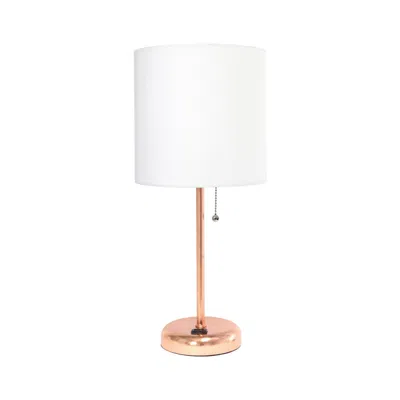 Hivvago 20" Rose Gold Metal Table Lamp Led With White Drum Shade In Metallic