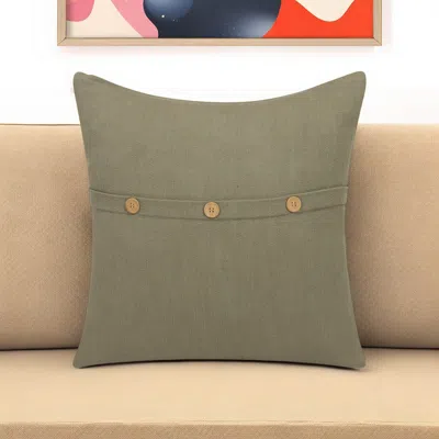 Hivvago 20" Sage Green Cotton Throw Pillow With Buttons