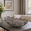 Hivvago 20" Silver Aluminum Abstract Circles Oval Decorative Bowl In Black