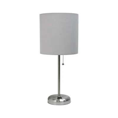 Hivvago 20" Silver Metal Table Lamp Led With Gray Drum Shade In White