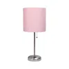 Hivvago 20" Silver Metal Usb Table Lamp Led With Light Pink Drum Shade