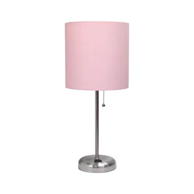 HIVVAGO 20" SILVER METAL TABLE LAMP LED WITH LIGHT PINK DRUM SHADE