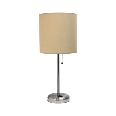 HIVVAGO 20" SILVER METAL TABLE LAMP LED WITH TAN DRUM SHADE