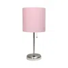 Hivvago 20" Silver Metal Usb Table Lamp Led With Light Pink Drum Shade In Pink