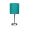 Hivvago 20" Silver Metal Usb Table Lamp Led With Teal Blue Drum Shade In Blue