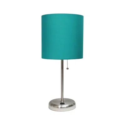Hivvago 20" Silver Metal Usb Table Lamp Led With Teal Blue Drum Shade