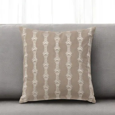Hivvago 20" Taupe And White Cotton Throw Pillow With Embroidery In Brown