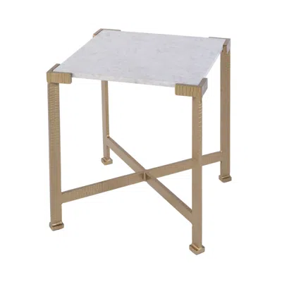 Hivvago 20" White And Gold Distressed Marble And Iron Square End Table