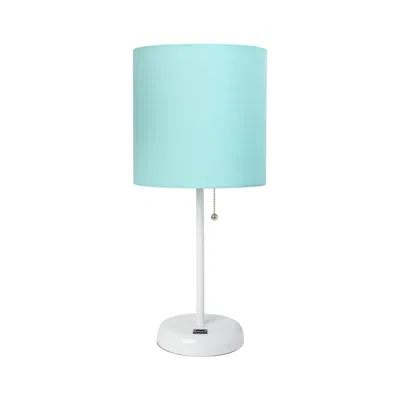 HIVVAGO 20" WHITE METAL USB TABLE LAMP LED WITH AQUA DRUM SHADE