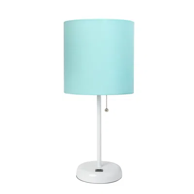 HIVVAGO 20" WHITE METAL USB TABLE LAMP LED WITH AQUA DRUM SHADE