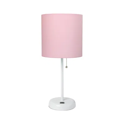 HIVVAGO 20" WHITE METAL USB TABLE LAMP LED WITH PINK DRUM SHADE