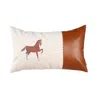 Hivvago 20" X 12" Beige Horse Animal Print Zippered Handmade Faux Leather Lumbar Pillow With Embroidery In Brown