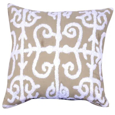 Hivvago 20 X 16 Inch Cotton Pillow With Vermicular Pattern, Brown And White