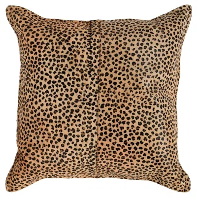 Hivvago 20 X 20 Leather Accent Throw Pillow, Leopard Print Beige Black, Down Insert