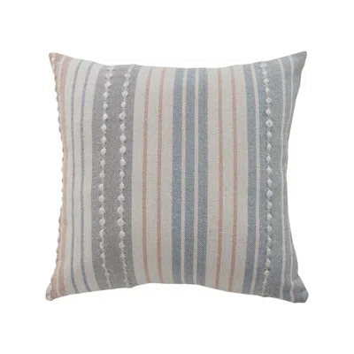 Hivvago 20" X 20" White Blue Gray And Tan 100% Cotton Striped Zippered Pillow In Multi