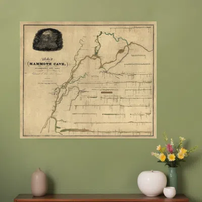 Hivvago 20" X 24" Map Of Kentucky Mammoth Cave Vintage Poster Wall Art In Neutral