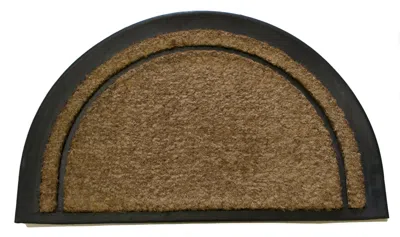 Hivvago 20" X 32" Beige And Black Rubber And Coir Outdoor Semi Circle Door Mat In Brown