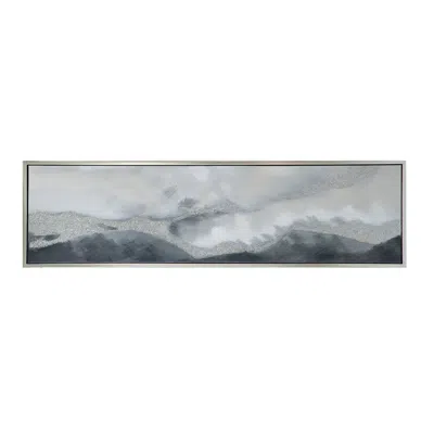Hivvago 20 X 71 Framed Handpainted Wall Art, Landscape Abstract Design, Soft Gray