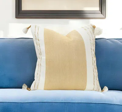 Hivvago 20" Yellow And White Color Block Cotton Throw Pillow With Tassels In Neutral