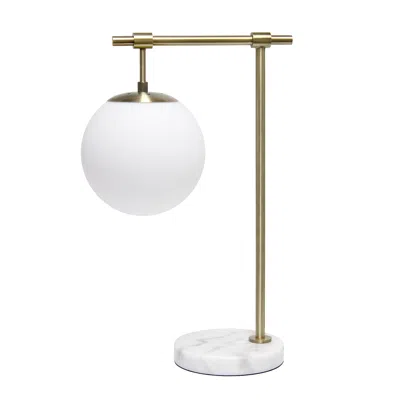 Hivvago 21" Antiqued Brass Metal Novelty Table Lamp With White Globe Shade In Gold