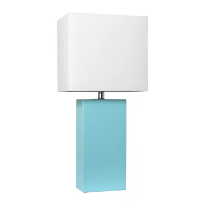 Hivvago 21" Aqua Faux Leather Table Lamp Led With White Shade In Blue