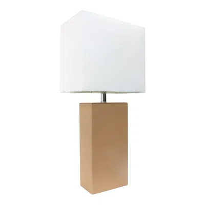 Hivvago 21" Beige Faux Leather Table Lamp Led With White Shade