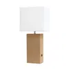 Hivvago 21" Beige Faux Leather Table Lamp Led With White Shade