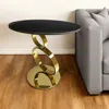 Hivvago 21" Black And Gold Stone And Stainless Steel Round Pedestal End Table In Gold