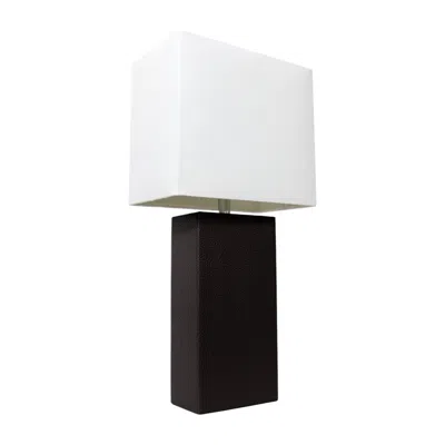 Hivvago 21" Black Faux Leather Table Lamp Led With White Shade In Multi